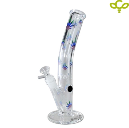 Black Leaf Ice Bong bent GREEN-PURPLE LEAVES Glass Bong with Ice Chamber