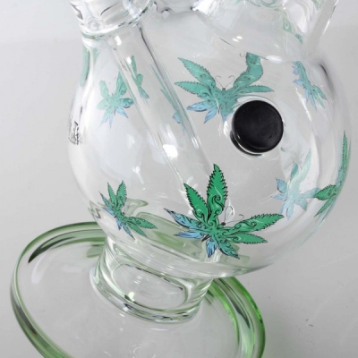 Black Leaf Icebong bent LEAFFLY Glass Bong with Ice Chamber
