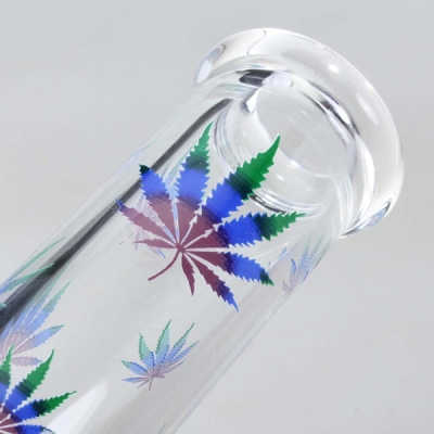 Black Leaf Ice Bong bent GREEN-PURPLE LEAVES Glass Bong with Ice Chamber